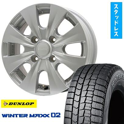 【取付対象】185/65R14 スタッドレスタイヤ ホイール４本セット 4/100車用 DUNLOP ウインターマックス 02 WM02 ELBE ビズスポ シルバー 14インチ(送料無料)