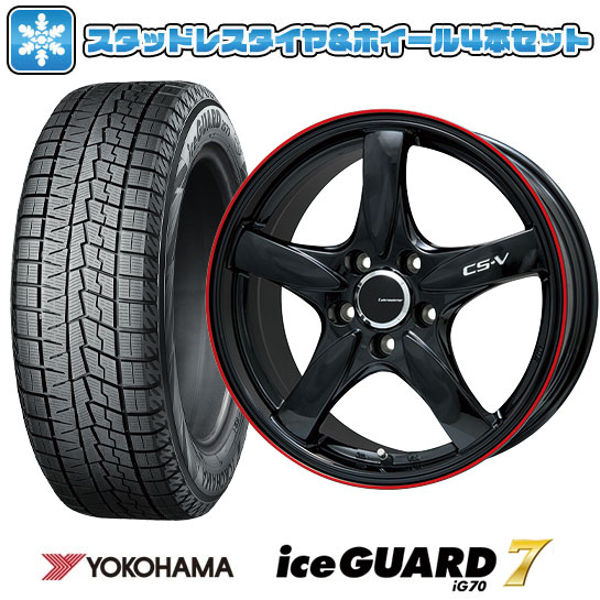 【取付対象】225/50R17 スタッドレスタイヤ ホイール4本セット 5/100車用 YOKOHAMA アイスガード セブンIG70 LEHRMEISTER CS-V(グロスブラック/レッドリム) 17インチ(送料無料)