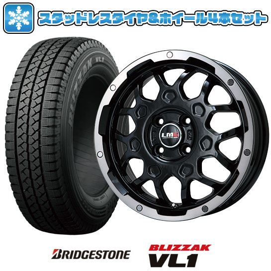 【取付対象】145/80R12 スタッドレスタイヤ ホイール4本セット BRIDGESTONE ブリザック VL10 80/78N (軽自動車用) LEHRMEISTER LMG MS-9W ブラック/ブラッククリアリム 12インチ【送料無料】
