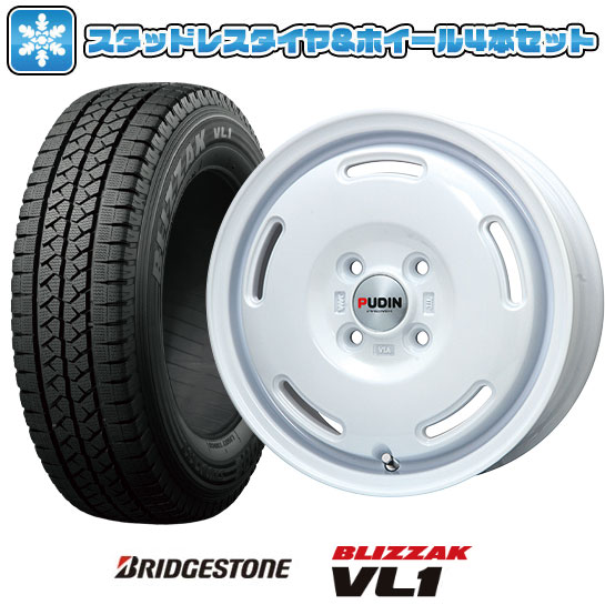 【取付対象】145/80R12 スタッドレスタイヤ ホイール4本セット BRIDGESTONE ブリザック VL10 80/78N (軽自動車用) PREMIX プディン(ホワイト) 12インチ【送料無料】