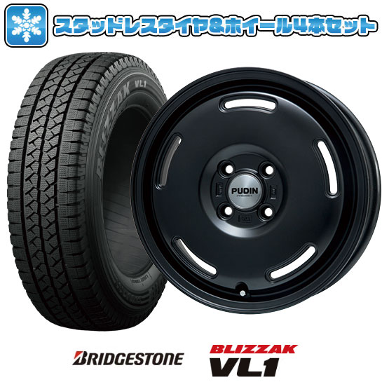 【取付対象】145/80R12 スタッドレスタイヤ ホイール4本セット BRIDGESTONE ブリザック VL10 80/78N (軽自動車用) PREMIX プディン(マットブラック) 12インチ【送料無料】