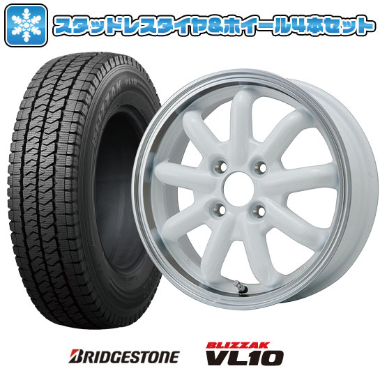 【取付対象】145/80R12 スタッドレスタイヤ ホイール4本セット BRIDGESTONE ブリザック VL10 80/78N (軽自動車用) BRANDLE-LINE ストレンジャーKST-9改 ホワイト/リムポリッシュ 12インチ【送料無料】｜アークタイヤ 店 42,965円