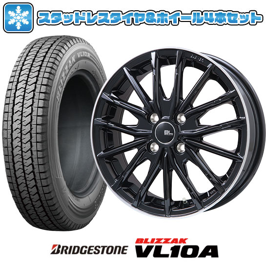 【取付対象】145/80R12 86/84N スタッドレスタイヤ ホイール4本セット クリッパーEV ミニキャブEV BRIDGESTONE ブリザック VL10A BRANDLE-LINE DF-10M グロスブラック/リムポリッシュ 12インチ(送料無料)|アークタイヤ 店