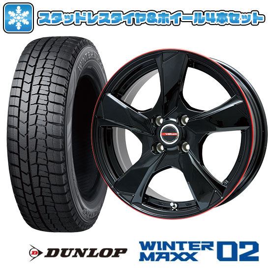 【取付対象】205/55R16 スタッドレスタイヤ ホイール4本セット オーラ DUNLOP ウインターマックス 02 WM02 PREMIX ヴェランV(グロスブラック/レッドリム) 16インチ(送料無料)|アークタイヤ 店