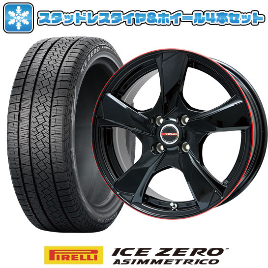 【取付対象】205/55R16 スタッドレスタイヤ ホイール４本セット オーラ PIRELLI ウィンター アイスゼロアシンメトリコ PREMIX ヴェランV(グロスブラック/レッドリム) 16インチ(送料無料)｜アークタイヤ 店
