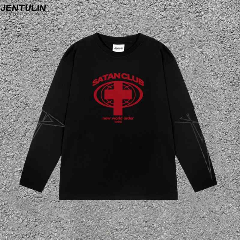 Tシャツ 男性用 大きいサイズ ストリート系 アルファベット柄 プリント 長袖 ラウンドネック プルオーバー コットン 赤 白 吸湿速乾 幾何学模様