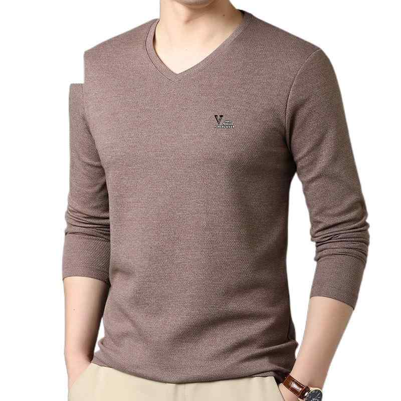 Tシャツ メンズ 長袖 Vネック カットソー 男性用 ロンT インナー 薄手 コットン 普段使い 部屋着 ビジネス 深緑 グレー系
