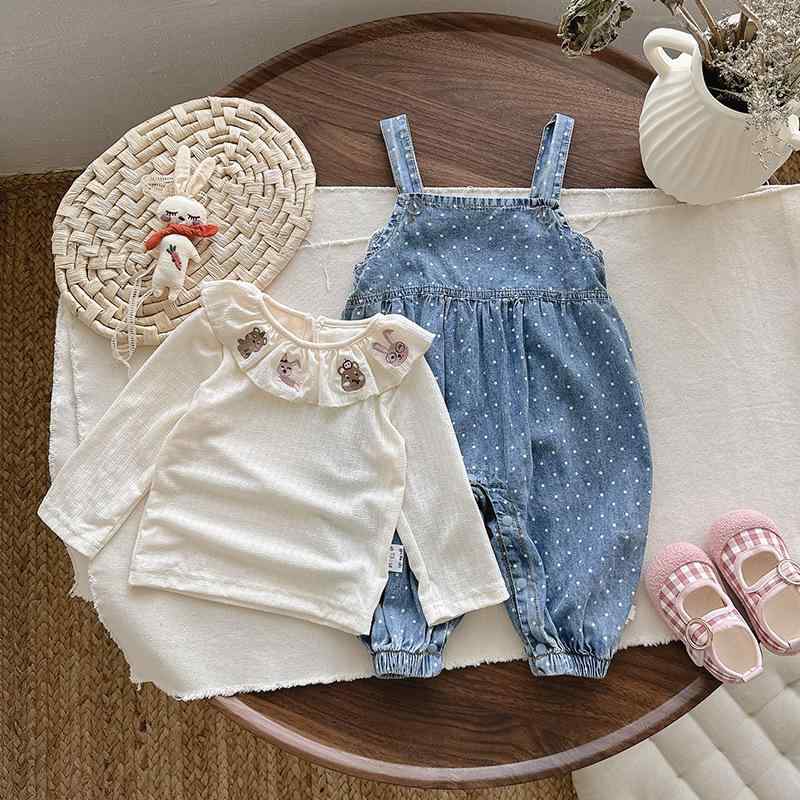 ベビー服 秋新作 女の子用 デニム サロペット シャツ 2点セット カジュアル おしゃれ かわいい 長袖 2点セット カジュアル ナチュラル 快適 軽量 通気性 柔らかい 動きやすい 普段使い お出かけ用 30代 40代 50代 60代 70代 80代