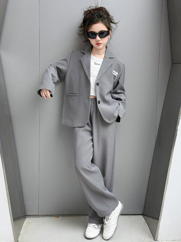 女の子 子供服 春秋 おしゃれ 上品 セットアップ カジュアル 韓国風 テーラードジャケット ロングパンツ 2点セット 上下セット 春夏用 通学用 発表会用 卒園式用 入学式用 フォーマルウェア 高級感 快適 軽量 動きやすい 柔らかい素材 ハイウエスト