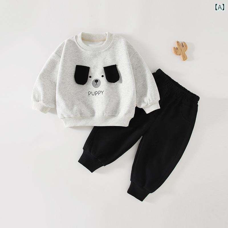ベビー服 セットアップ 秋冬物 子供服 長袖 長ズボン 2点セット a? 動物柄 カートゥーンプリント 普段使い お出かけ用 綿100% 柔らかい肌触り 快適な着心地 敏感肌用 春 秋 冬用 80cm 90cm 100cm
