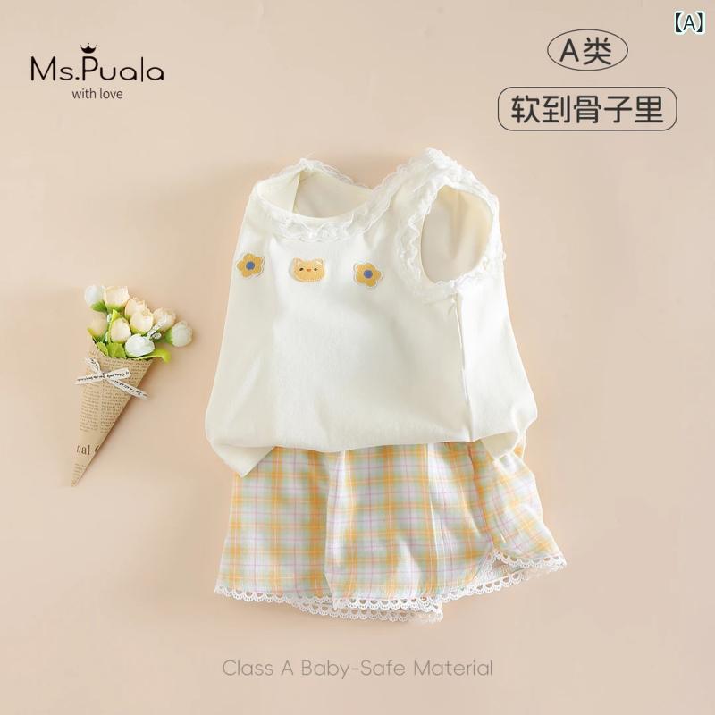 ベビー服 女の子 夏用 ノースリーブ ショートパンツ 2点セット かわいい 綿混素材 通気性加工 薄手 通年着用可能