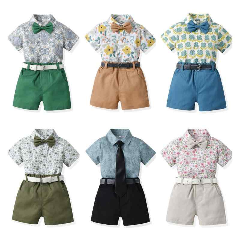 男の子 夏服 セットアップ ベルト付き 子供服 半袖シャツ 100cm 110cm 120cm 130cm 140cm 綿素材 通気性 涼しい 快適 おしゃれ かっこいい トレンド カジュアル