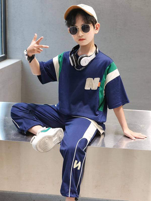 男童 夏用 半袖 Tシャツ ズボン セットアップ 綿素材 快適 通気性 カジュアル スポーティ 伸縮性 軽量 柔らかい素材 普段使い アウトドア 部屋着 120cm 130cm 140cm 150cm 160cm 170cm