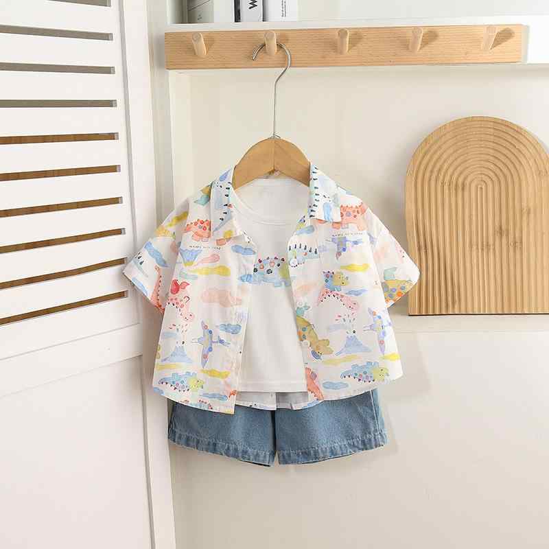 ベビー服 夏 男の子 セットアップ 薄手 普段着 幼児 1歳 小月齢 かっこいい 3点セット 半袖 短パン 恐竜 柄 綿100%