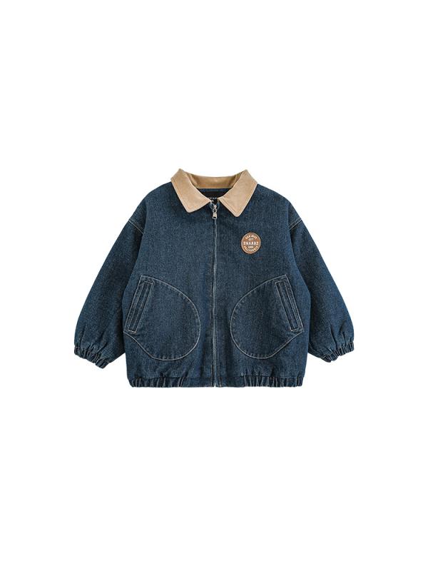 男の子 デニムジャケット 冬用 防寒 アウター キッズ用 復古風 スタンドカラー アウター コート 子供服 保温性 柔らかい素材 通園 通学 アウトドア カジュアル おしゃれ かわいい 暖かさ 快適 ファッション 幼児 小学生 中学生 3歳 8歳 100
