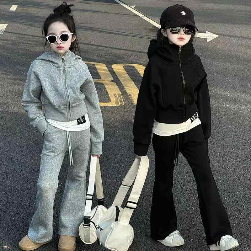 子供服 女の子 春秋 セットアップ フード付き長袖トップス ストレートパンツ カジュアル ３点セット