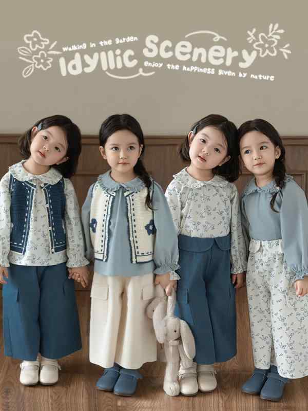 子供服 セットアップ 花柄 ウサギ柄 秋 ニットベスト ワイドパンツ フリル襟 ブラウス 長袖トップス 普段使い お出かけ かわいい おしゃれ かわいい 女の子 かわいい おしゃれ 3歳 4歳 5歳 6歳 7歳 8歳 90cm 100cm 110cm 1