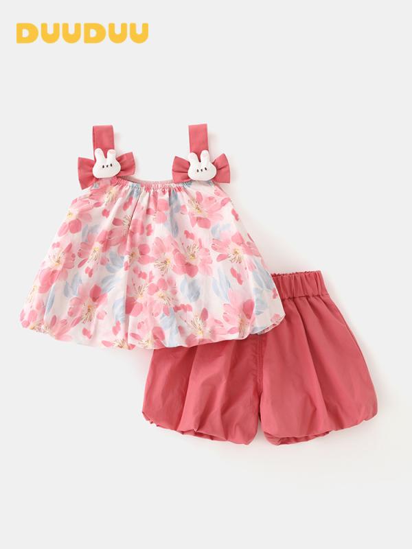 ベビー服 女の子 セットアップ 接触冷感 夏物 涼感 快適 綿素材 かわいい キャラクター柄 ２点セット ノースリーブ タンクトップ ショートパンツ １歳 ２歳 ３歳 ８０ｃｍ ９０ｃｍ １００ｃｍ １１０ｃｍ １２０ｃｍ