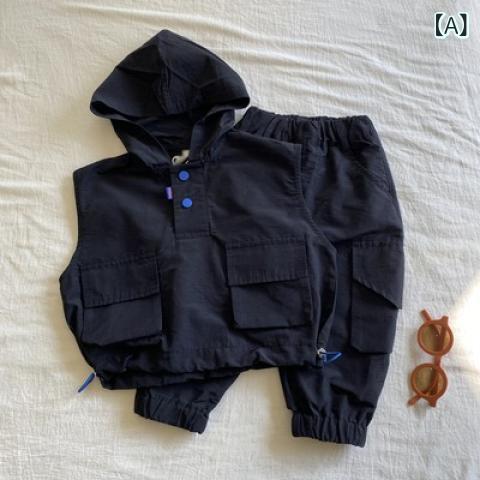 トップス 子供服 男の子 キッズ セットアップ カジュアル 工装風 綿混 長袖Tシャツ ベスト ロングパンツ 3点セット 春秋用 秋用 通年 通園 通学 普段使い お出かけ 動きやすい 快適 おしゃれ かわいい