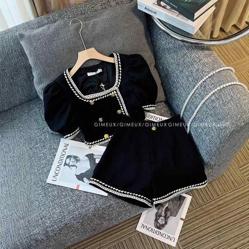 春夏 女児 セットアップ 子供服 小香風 おしゃれ かわいい 泡袖 ブラウス ショートパンツ セットアップ 上下セット トップス ボトムス 女の子用 3歳 8歳 100cm 140cm 綿素材 薄手 通気性 柔らかい 春夏向け トレンド デザイン