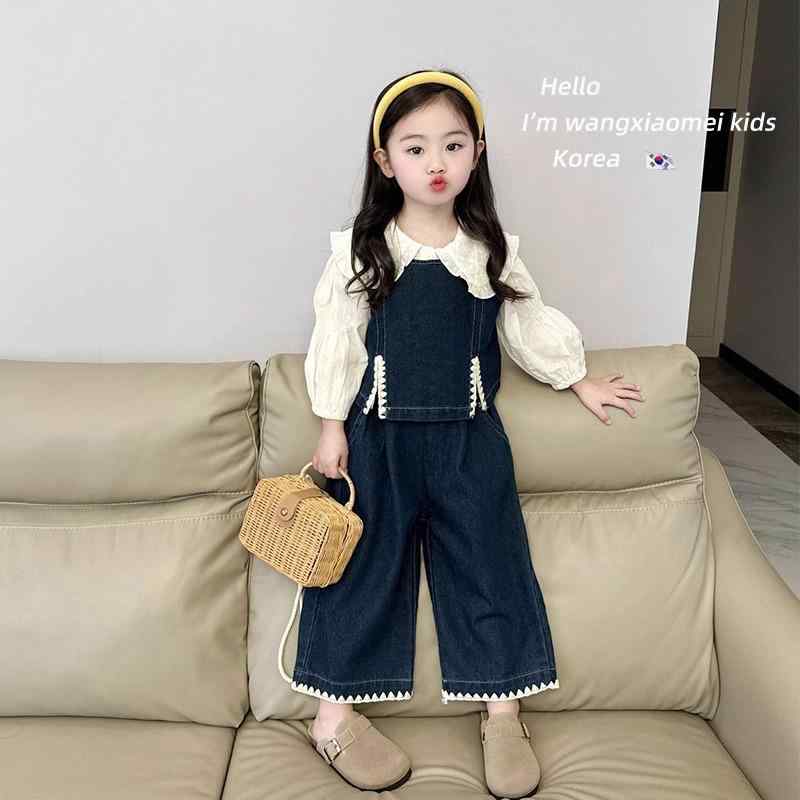 子供服 女の子 春秋 セットアップ ?系 おしゃれ シャツ デニム ベスト パンツ 3点 セット 90cm 100cm 110cm 120cm 130cm 140cm 綿 カジュアル かわいい 上下セットアップ カジュアル かわいい 韓国風 デザイン 綿