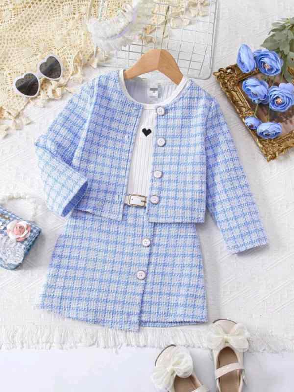 子供服 女の子 セットアップ 長袖 格子柄 ジャケット ビスチェ ワンピース ベルト付き 欧米風 春秋 カジュアル かわいい おしゃれ 普段使いやすい かわいい おしゃれ カジュアル おしゃれ 発表会 秋冬 カジュアル 春夏秋物 ・・szi divat 2
