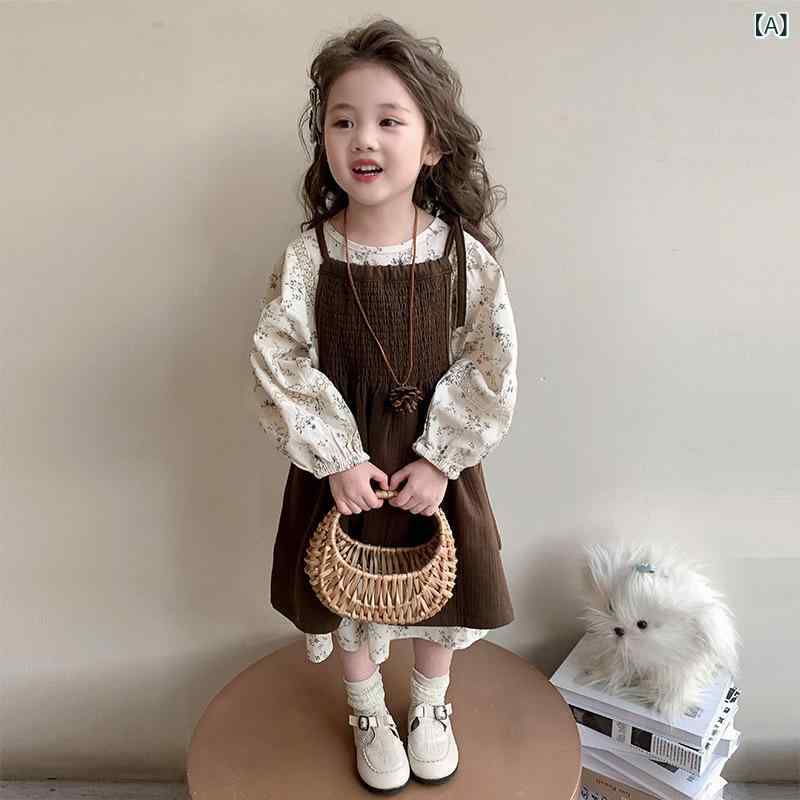 女の子 子供服 花柄 ワンピース 2点セット 長袖 春夏 秋物 森ガール 韓国子供服 かわいい おしゃれ 綿100% 柔らかい 3歳 4歳 5歳 6歳 7歳 8歳 90cm 100cm 110cm 120cm 130cm 140cm