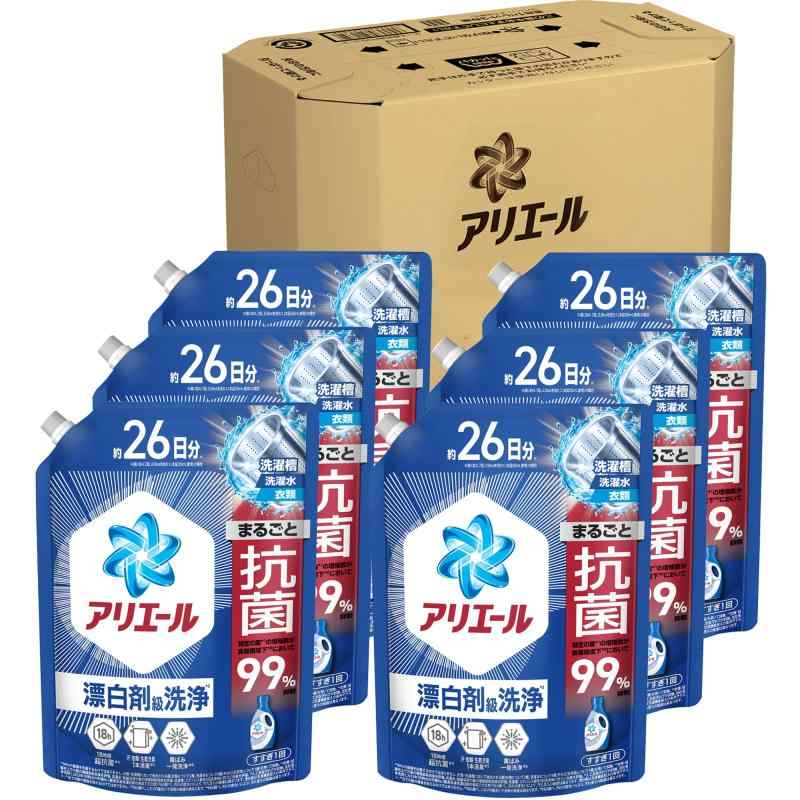 アリエール 洗濯洗剤 液体 超抗菌プレミアム 漂白剤級洗浄 清潔でさわやかな香り 詰め替え 625gｘ6袋 [ケース品]