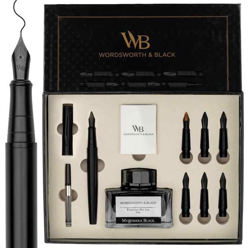 Wordsworth &amp; Black カリグラフィーペンギフトセット、インクボトル、インクカートリッジ6本、詰め替えコンバーター、交換用ペン先6本、ジャーナリング、滑らかな書き心地のペンが含まれ｜AR企画　店