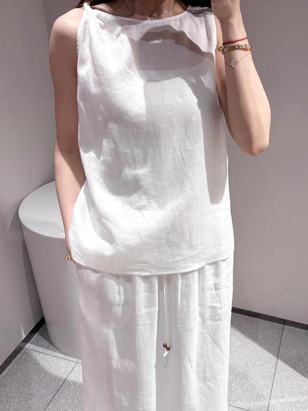 貯蔵タンクいの一番 レディース リネン 白 S M L XL 夏 通い 心地よい 上衣 ノースリーブ トップス