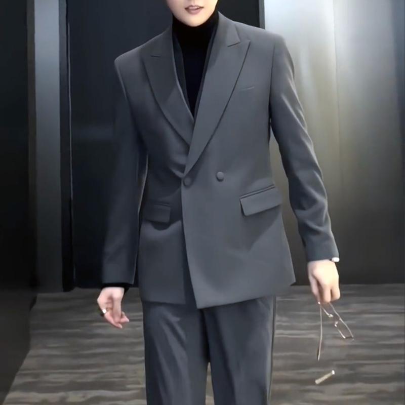 背広 成人男性用 成人男性服 フォーマル か細い填まる 商行為 ご造作 薄墨色 黒いこと 無地 ダブル乳ぶさ テーラードジャケット ズボン下 上下仕掛ける 年月