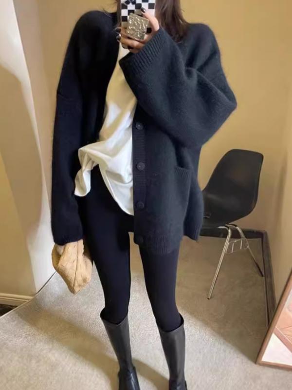 編み物 ジレー レディース Vのど首 羊毛 朦々たる ゆったり 大きめ大きさ ロング丈 黒 黒いこと 白 白いこと 赤 赤いこと 赤銅色 赤銅色 隠し付き添い人