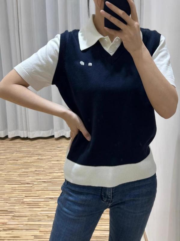 編み物 レディース 春 毛糸 うつり変わり 色彩設計 ポロ襟 半袖 ティーシャツ ゆったり トップス 普段使い走り 街頭 流行病の発生 紺色 赤銅色