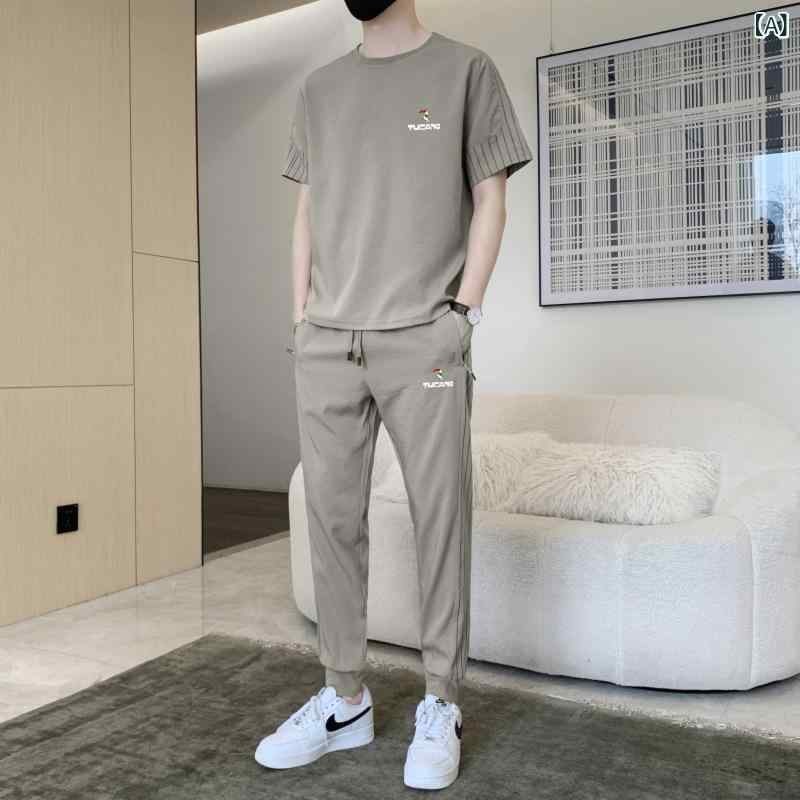 メンズ 当たること冷感 プルオーバー \u0026amp; 長ズボン セットアップ 成人男性用 お部屋着 お部屋お召しもの 運動競技お召しもの 上下仕掛ける 綿混紡 カッコ好いたらしい 普段使い走り 春夏