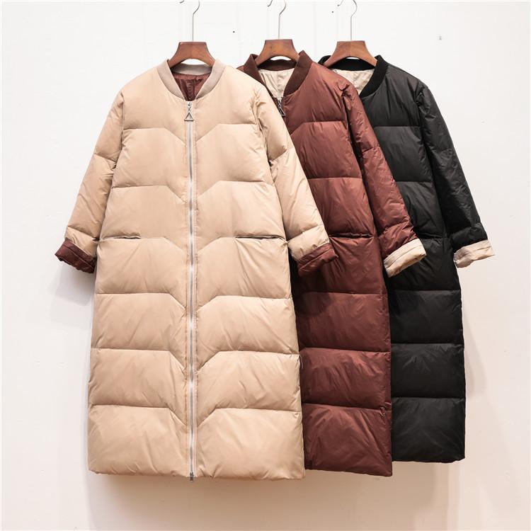 落ちこむ上衣 レディース 秋冬 韓国 ひざ丈 ゆったり 朦々たる ベイスボール服風 前掛け アウター 中綿 柿色 黒 赤銅色3