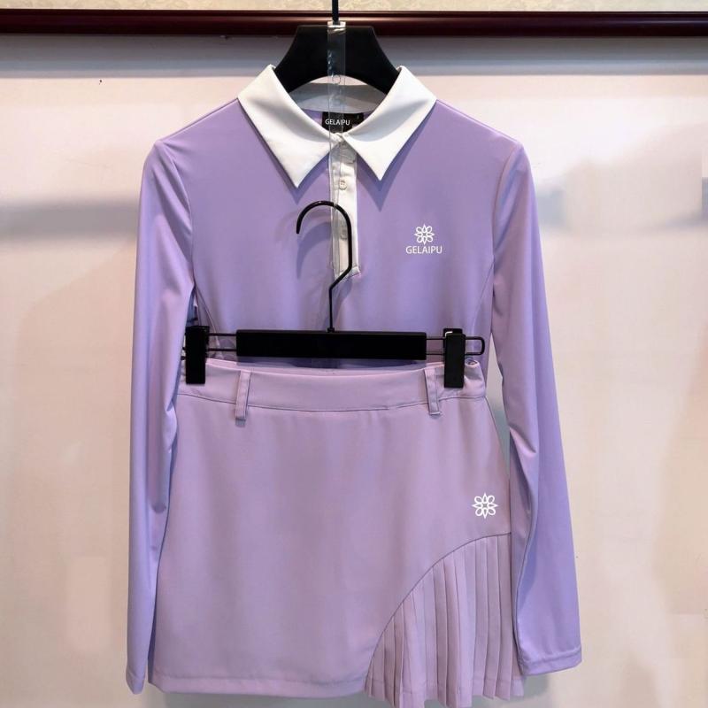 ゴルフお召しもの レディース 長袖 プルオーバー ラウンドのど首 竹衣料繊維 吸湿速乾 ゴルフ 厚地の外套 パープル 運動競技 形づくる 伸縮性 伸ばすこと