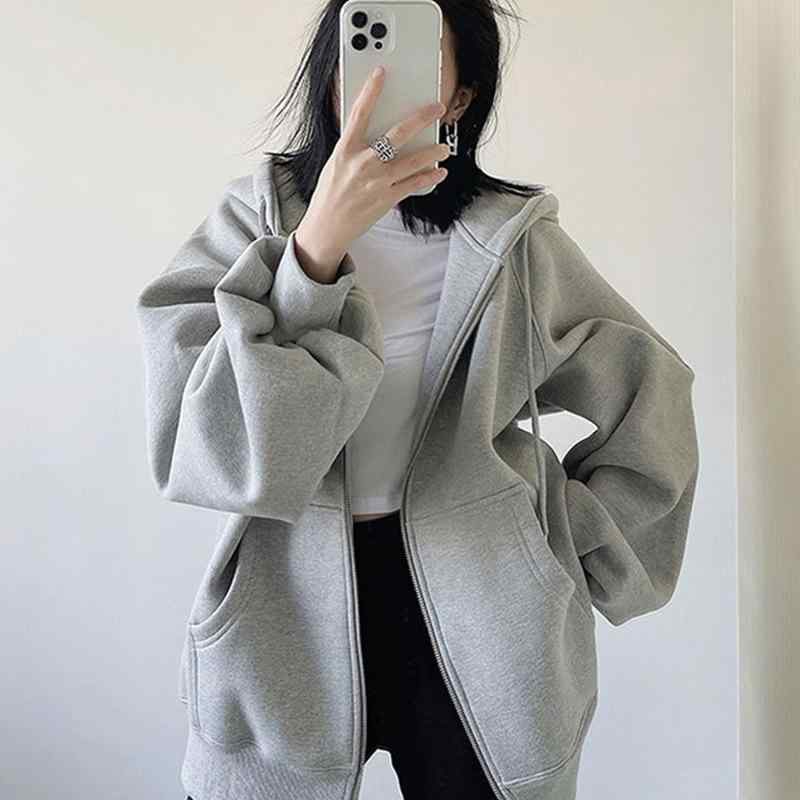 パーカー レディース 年月 薄墨色 綿 長袖 ボンネット付き添い人 ジップアップ 汗水 ゆったり 普段使い