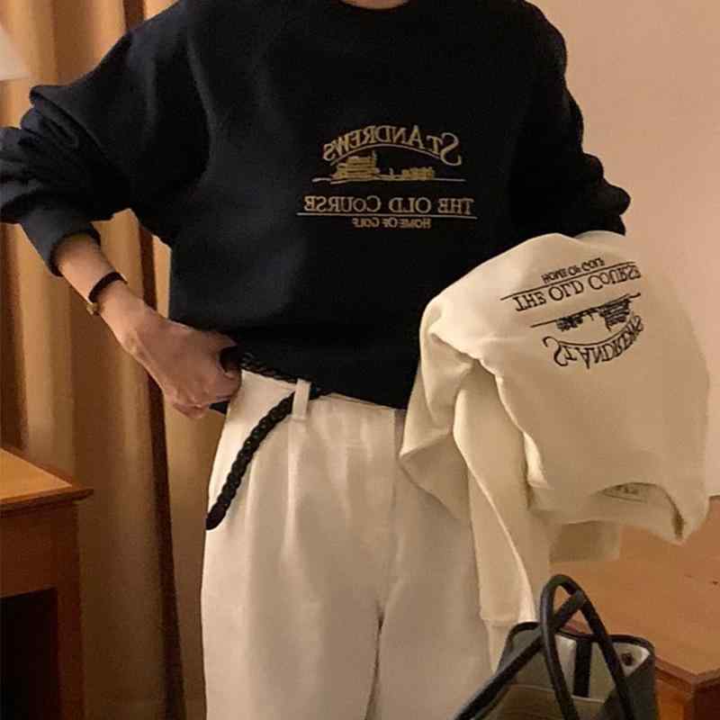 汗水 レディース トップス 歳月 ラウンドのど首 刺しゅう ゆったり 愛くるしい 並み並み丈 カットソー 今めかしい 心地よい