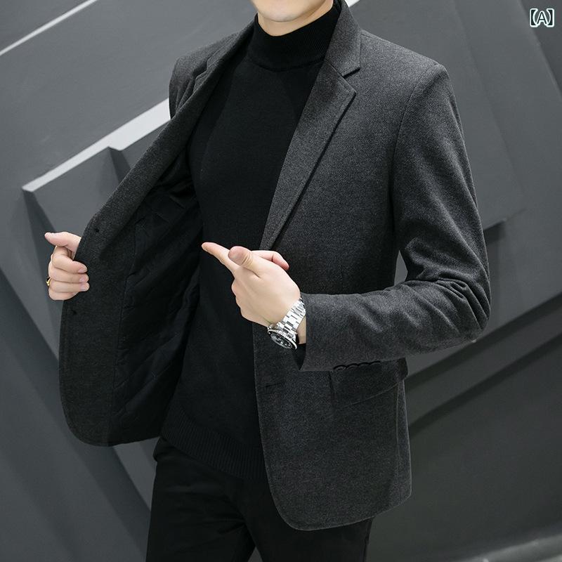 上衣 成人男性用 秋冬 韓国 か細い相応う 朦朦たる  生あたたかい 背広 厚地の外套