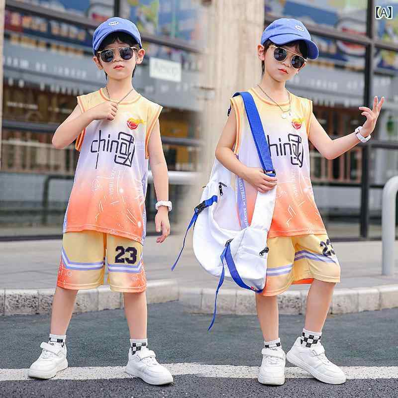 篭球御召しもの キッズ お坊っちゃん お嬢さん ちびっ子用 運動競技御召しもの 上下書き割り 夏用 吸汗速乾 ノースリーブ 形づくる御召しもの 訓練を受ける着