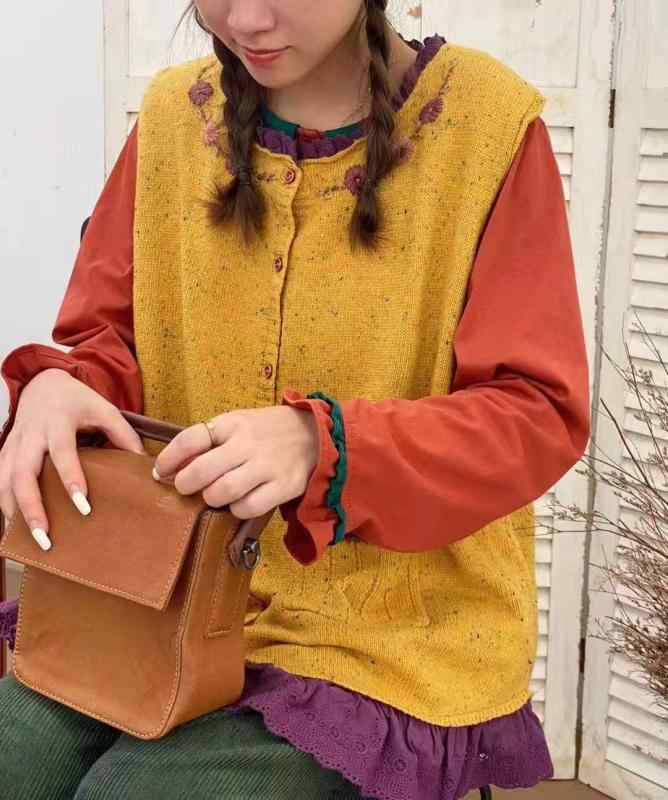 編み物 レディース 春夏 編み物より良い ジレー 綿織物 襟付き添い人 ベスト 亭主もち用 トップス 国風返り咲き 愛くるしい 今めかしい 黄色 ・摩? 浅藍3