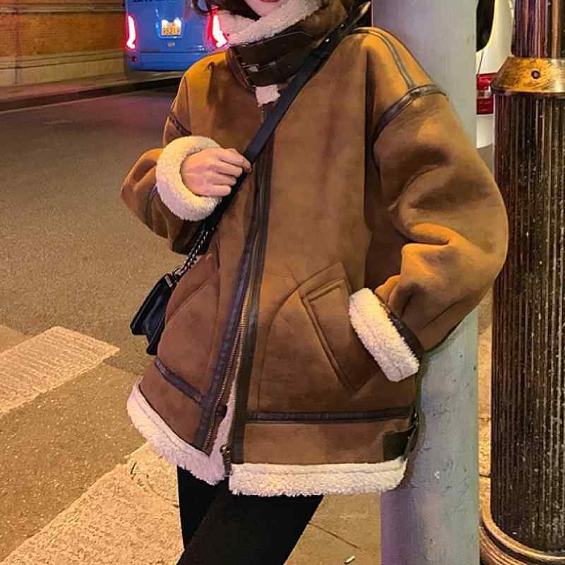 上衣 レディース 秋冬 ゆったり 鹿皮 絨毛 立襟 ライダース風 裏ボア 朦々たる あったか 防寒 心地よい