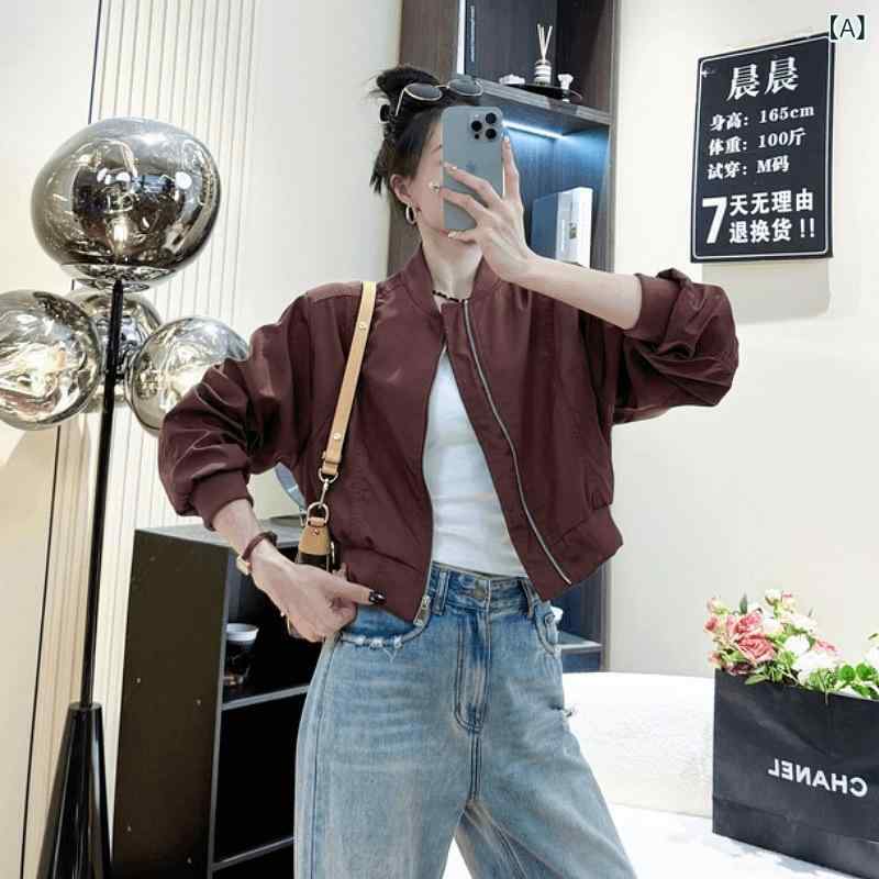 上衣 レディース 秋冬 上衣 遊撃手丈 ゆったり 心地好い  立襟 ベイスボール服 前掛け 普段使い走り 人付き合い冷感 軽さ 黒いこと カーキ 赤銅色系3