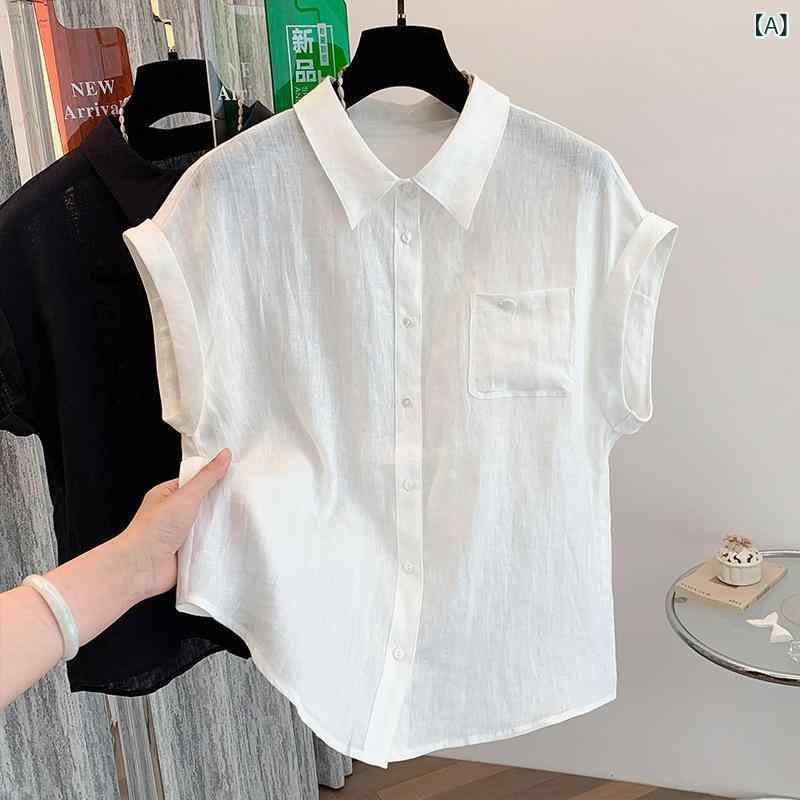 プルオーバー レディース 麻 リネン 半袖 襟付き添い人 トップス 薄っぺら トップ 白 紺色 M L XL 2XL 好いたらしいめ 通い 執務室 心地よい 表現スタイル3