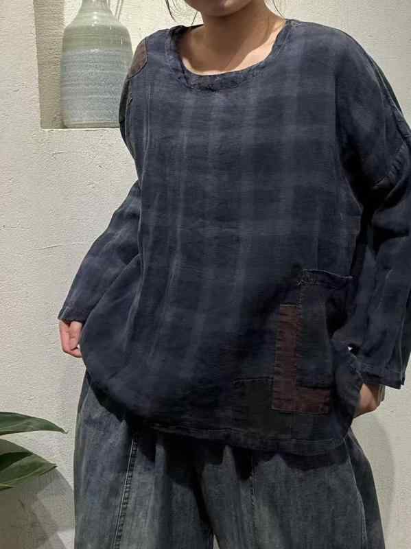 ティーシャツ レディース 長袖 ゆったり うつり変わり リネン 透かし彫り柄 ラウンドのど首 黄味がかった 赤珊瑚色 トップ トップス 心地好い 春夏 秋冬3