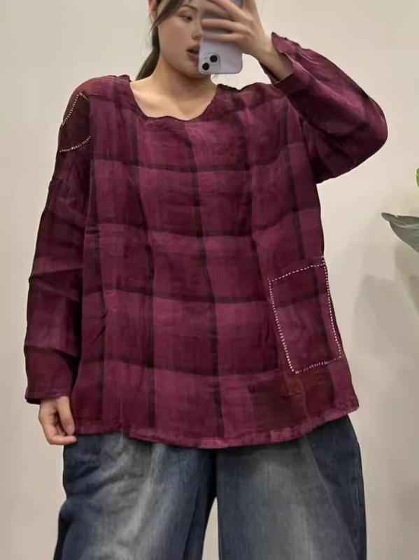 プルオーバー レディース 麻 透かし彫り柄 トップス 年月 レトロ 手縫い 長袖 ティーシャツ ゆったり ラウンドのど首 90%麻 読みもの風3