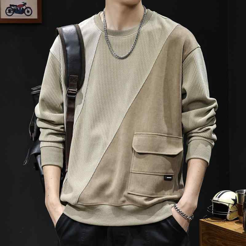汗水 成人男性用 ティーシャツ トップス 秋冬 色彩設計 うつり変わり 立体衣嚢 ゆったり 普段使い走り 伸び伸びする お召しもの 黒いこと カーキ