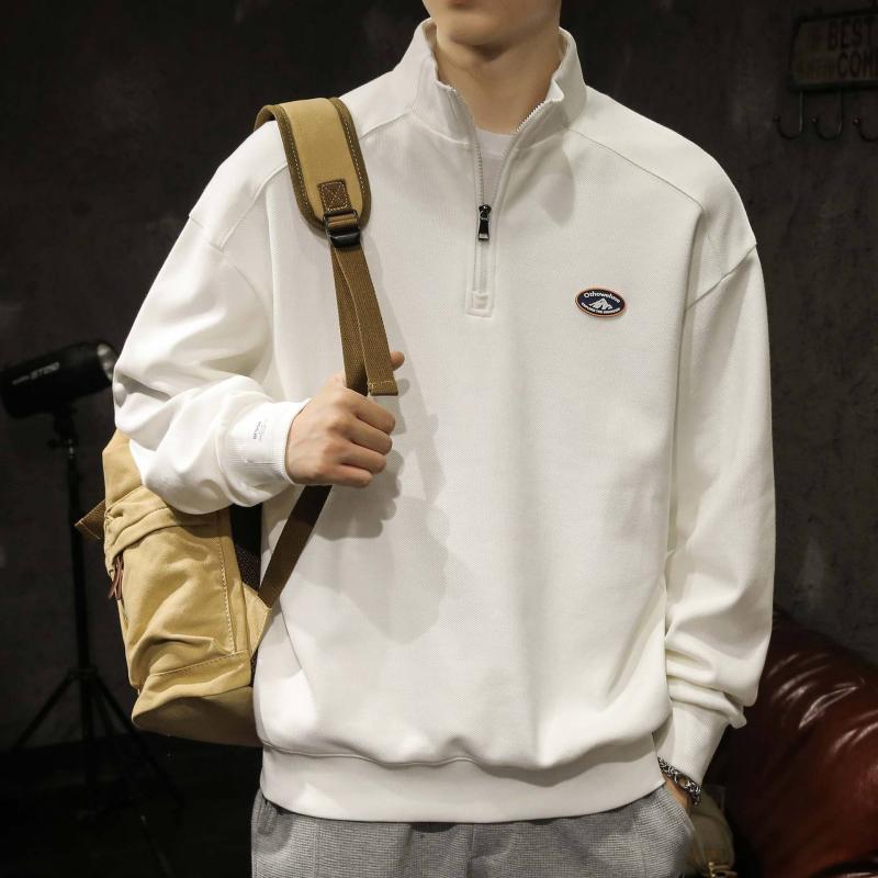 汗水 メンズ ティーシャツ 年月 ビッグ影ぼうし 落っこちる肩部 ハーフジップ 綿織物 無地 汗水 お部屋着 お部屋お召しもの 心地よい