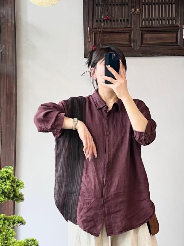 麻 プルオーバー レディース 春物 レトロ 読みもの風 ゆったり 気が大きい大きさ 炒め色 うつり変わり 心地よい 長袖 ジレー トップス 普段使い走り リネン3