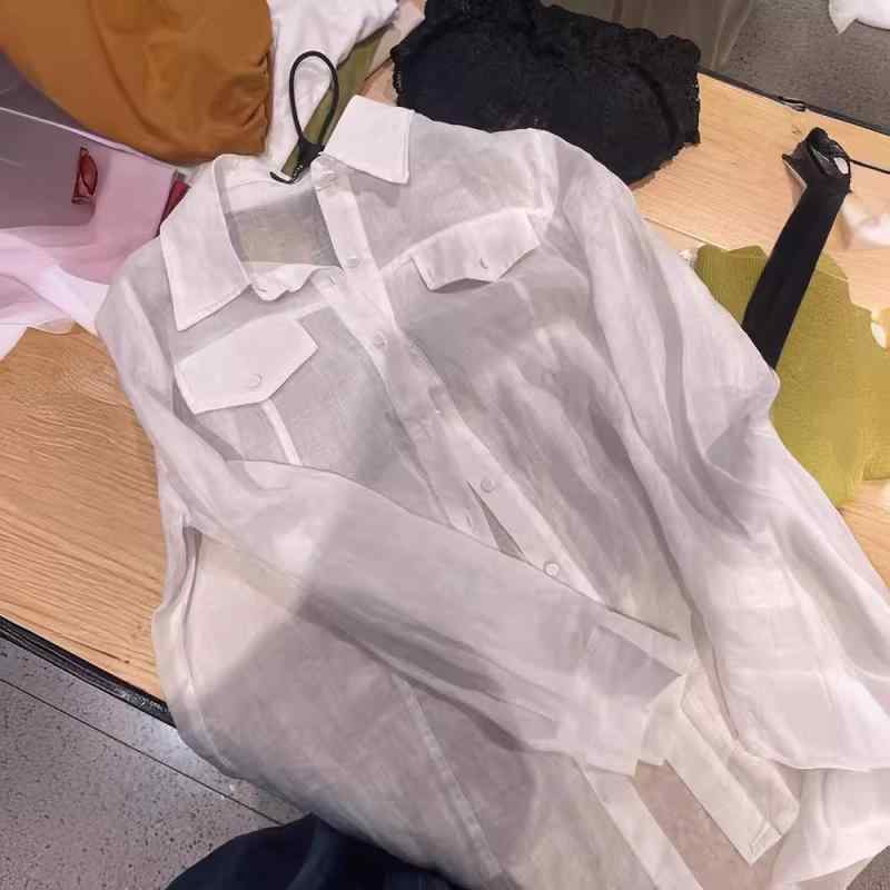 プルオーバー レディース 麻 白 トップス 長袖 POLO襟 リネン混紡 ゆったり 日韓表現スタイル 心地よい UVとり捨てる 冷房装置打つ手3